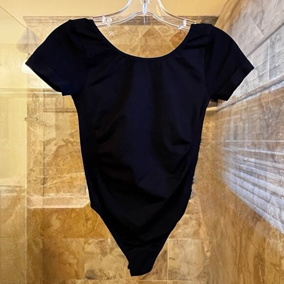 NEW Vesi Star Basic Black Bodysuit Thong w Bottom Snaps Ballet Style OSFM NWOT - Picture 1 of 16